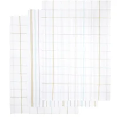 Lot de 3 torchons rectangulaires 50x70cm 100% coton quadrillé blanc