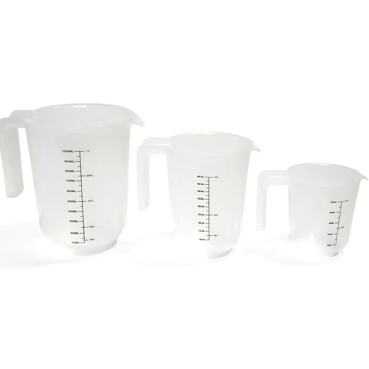 Lot de 3 verres mesureur 250/500/1000ml plastique blanc transparent