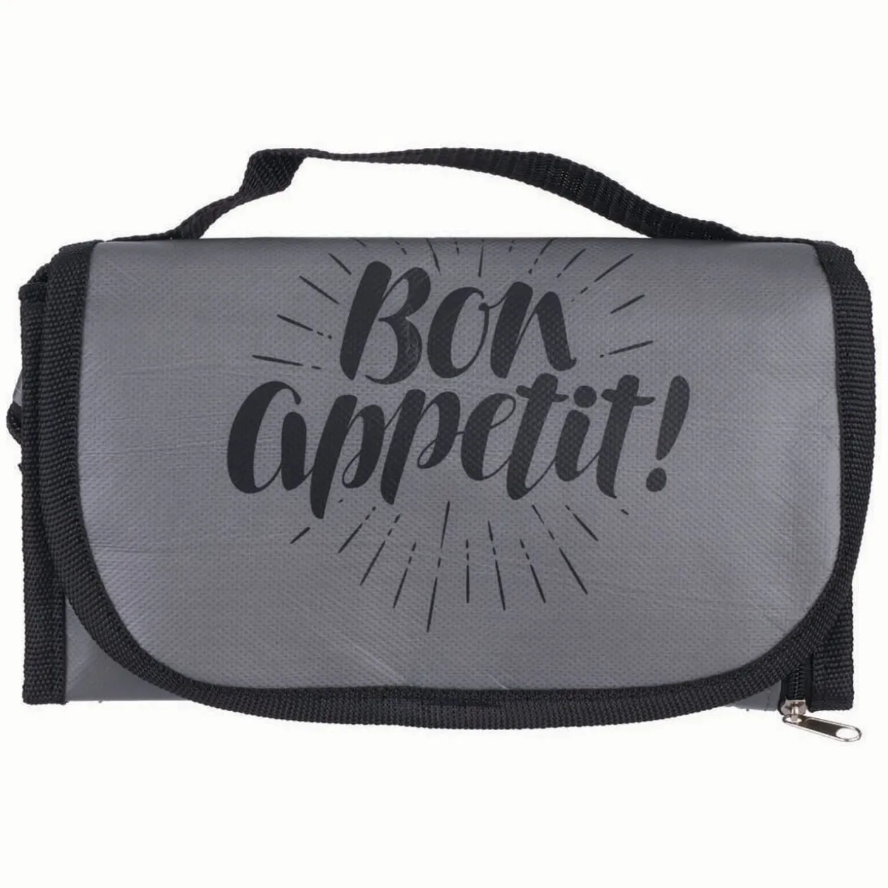 Lunch bag réfrigérant gris et noir inscription Bon Appétit !