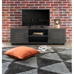 Meuble TV Brooklyn gris anthracite 2 portes et 2 niches