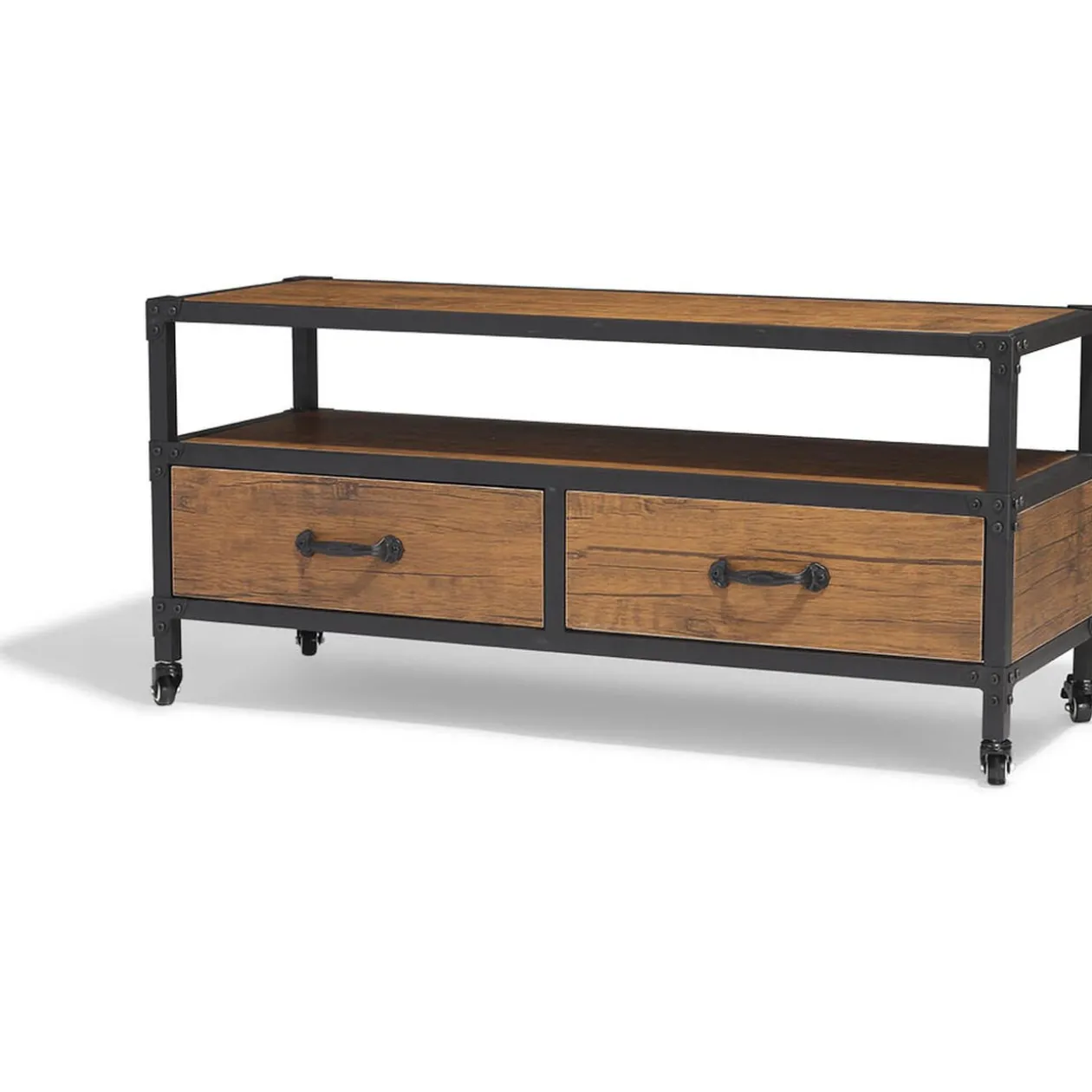 Meuble TV Chicago acajou et noir 2 tiroirs et 1 étagère