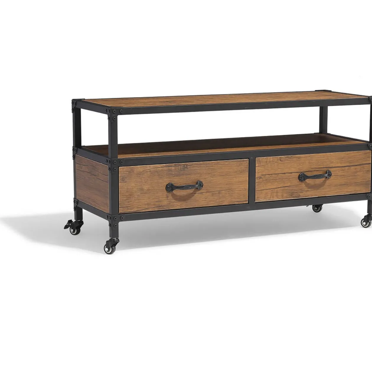 Meuble TV Chicago acajou et noir 2 tiroirs et 1 étagère