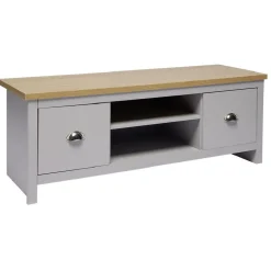 Meuble TV en bois Nantes 2 niches 2 portes gris et naturel