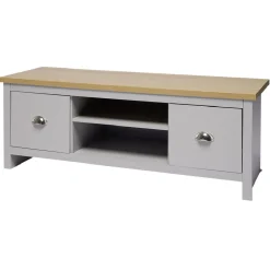 Meuble TV en bois Nantes 2 niches 2 portes gris et naturel