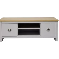 Meuble TV en bois Nantes 2 niches 2 portes gris et naturel