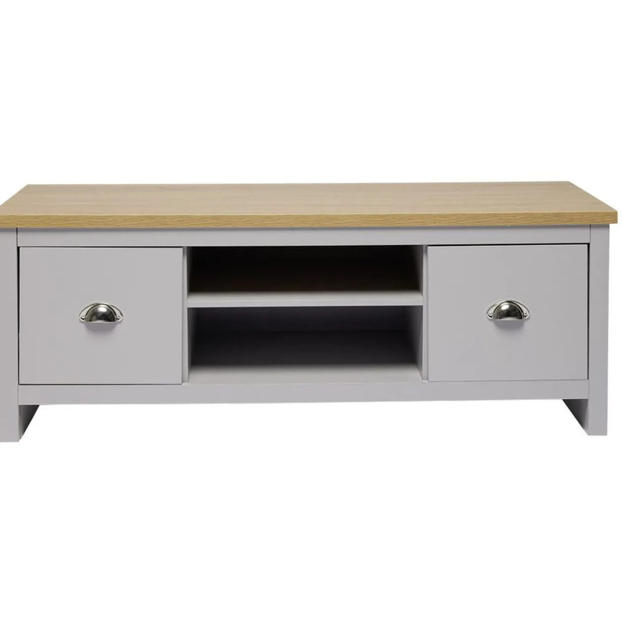Meuble TV en bois Nantes 2 niches 2 portes gris et naturel