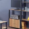 Meuble TV hifi bois 2 étagères 1 niche naturel et noir