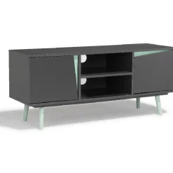 Meuble TV Jamy vert d’eau et anthracite