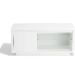 Meuble TV Luminosa blanc effet laqué 1 porte et 2 niches
