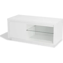 Meuble TV Luminosa blanc effet laqué 1 porte et 2 niches