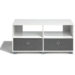 Meuble TV Utah blanc 2 tiroirs et 2 niches