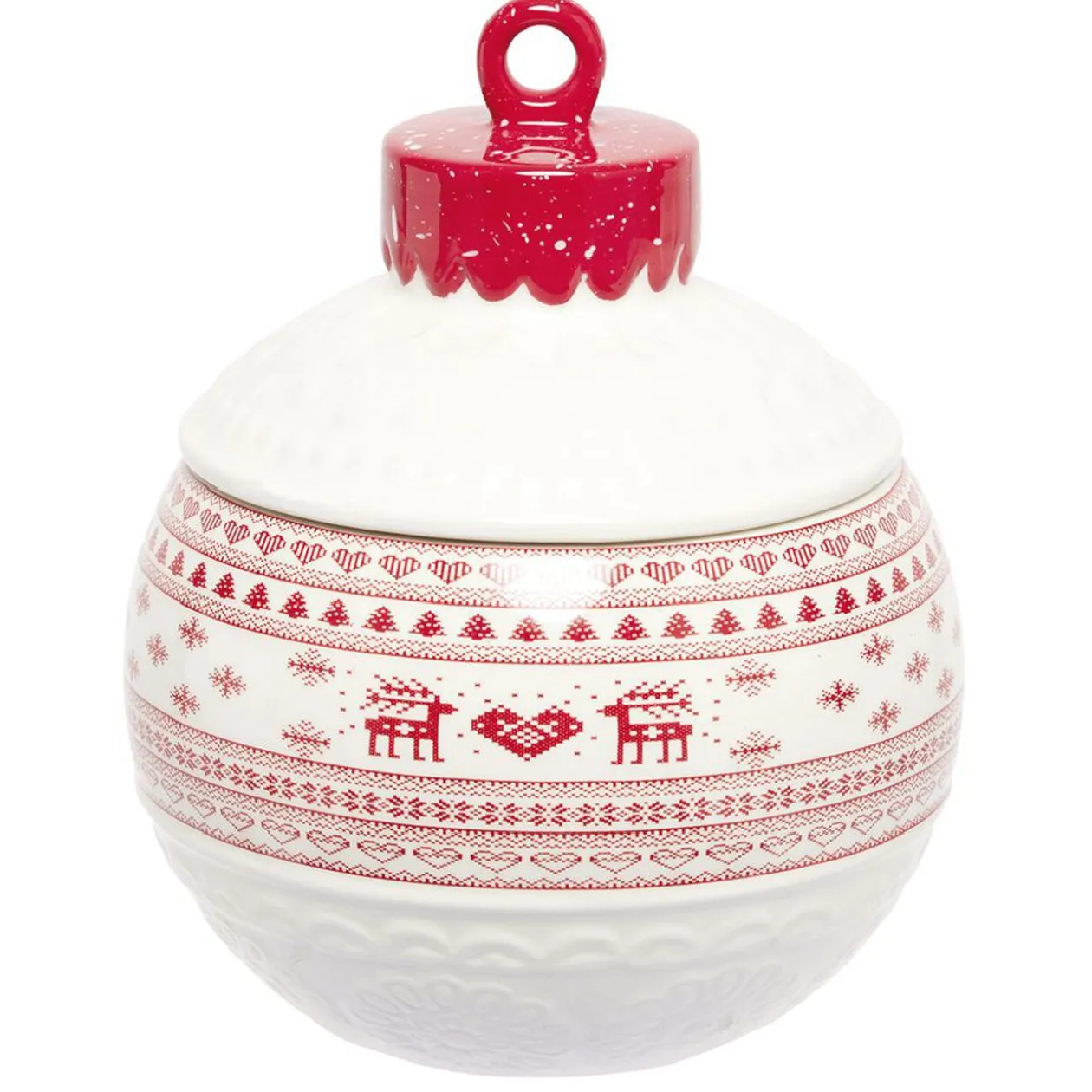 Mini bonbonnière en céramique décor Noël rouge blanc