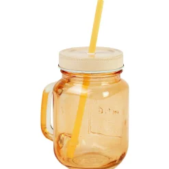 Mug bocal coloré orange avec paille