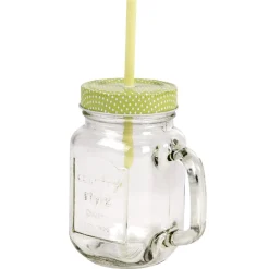 Mug bocal coloré vert avec paille