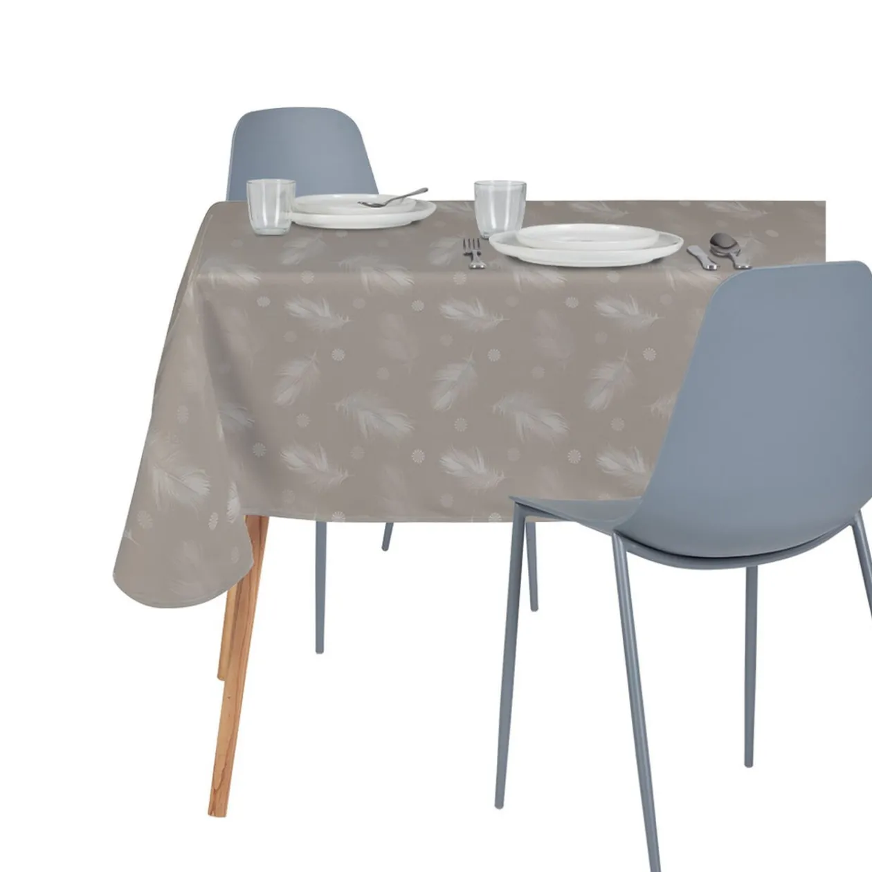 Nappe anti tâches imprimé plume marron 140x250 cm