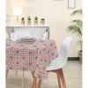 Nappe carrée blanche motif carreau de ciment rouge et gris
