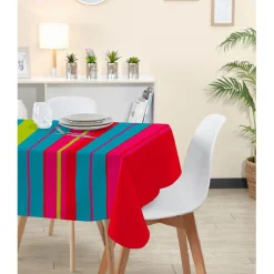 Nappe carrée multicolore motif bayadère