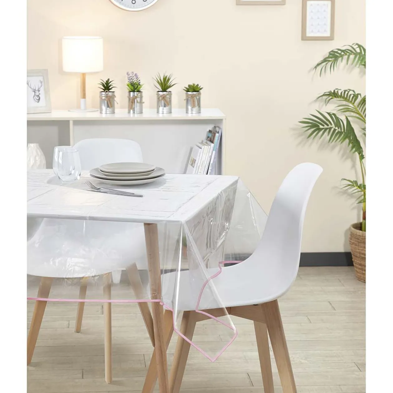 Nappe cristal rectangulaire transparente biais coloré 140x240 cm