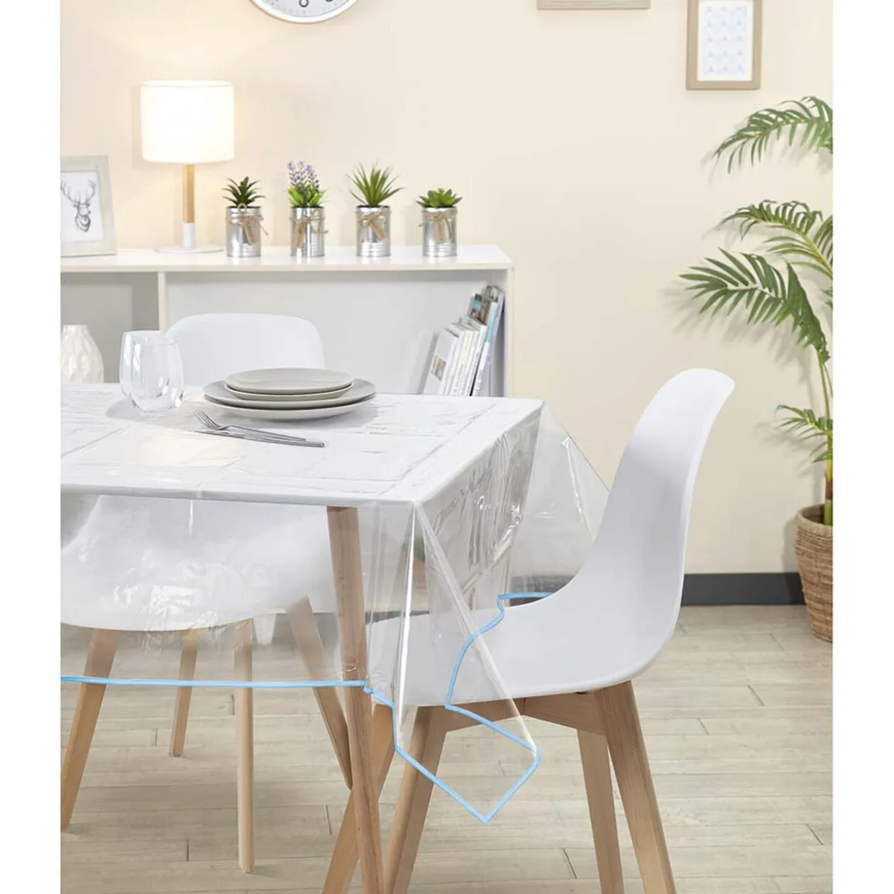 Nappe cristal rectangulaire transparente biais coloré 140x240 cm