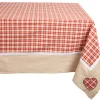 Nappe de table rectangulaire beige et rouge à carreaux