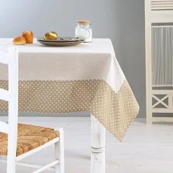 Nappe de table rectangulaire beige à pois blancs