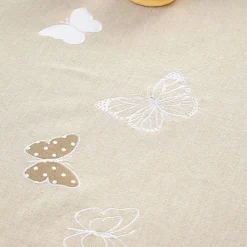 Nappe de table rectangulaire beige à pois blancs