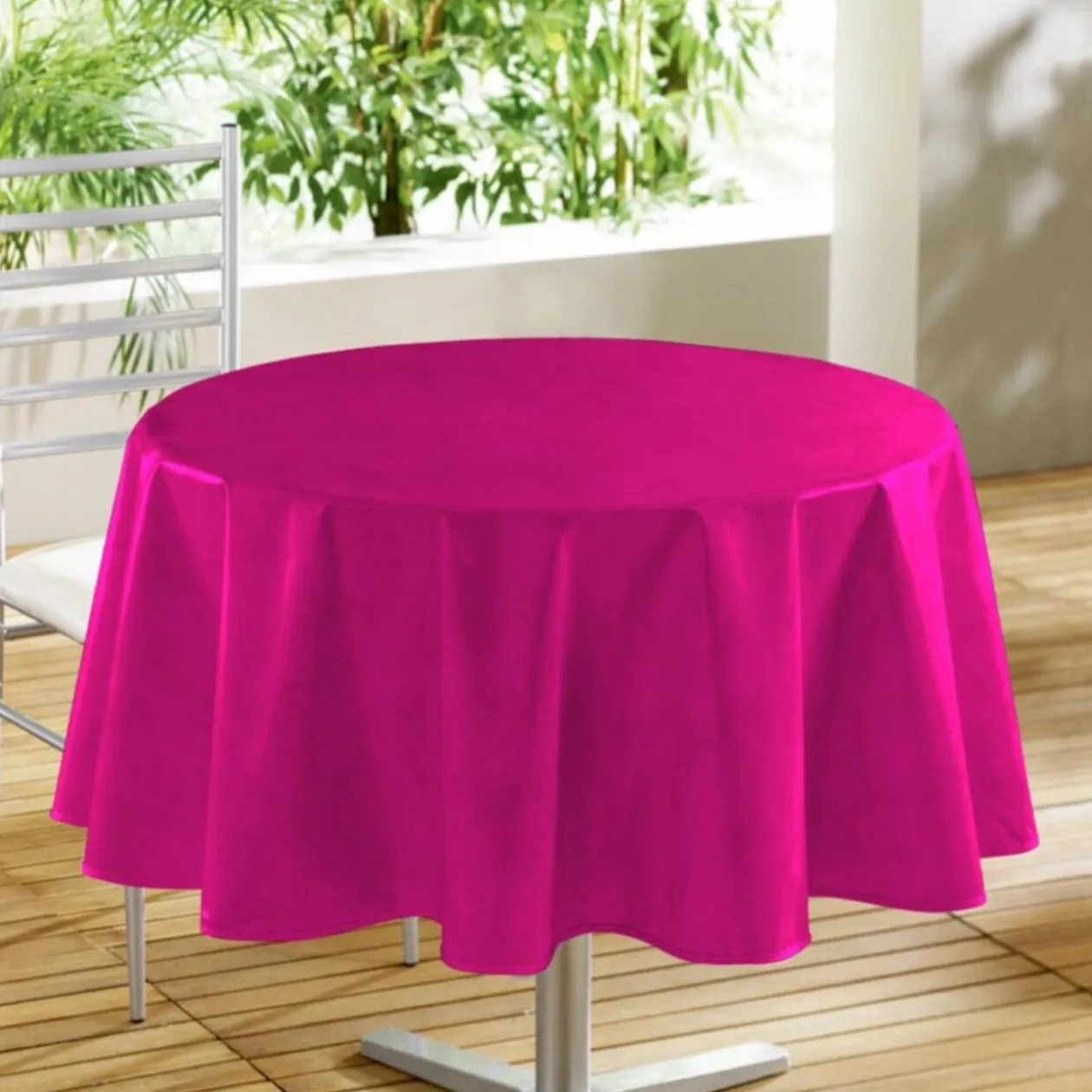 Nappe de table toile cirée ronde rose fuchsia unie