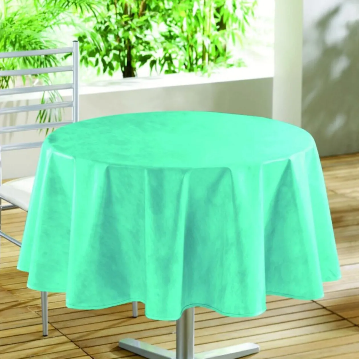 Nappe de table toile cirée ronde bleue turquoise unie