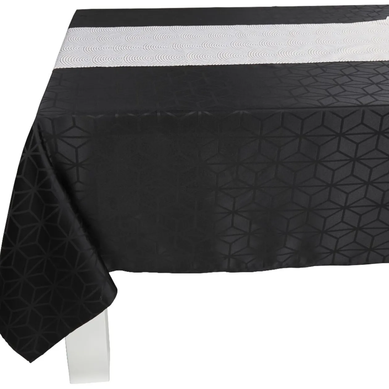 Nappe jacquard noire motif géométrique L 250 cm