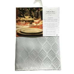 Nappe jacquard rectangulaire grise motif plume géométrique