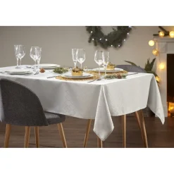 Nappe jacquard rectangulaire grise motif plume géométrique