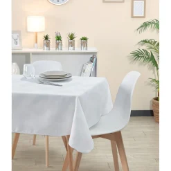 Nappe jacquart blanche motif feuille de palmier