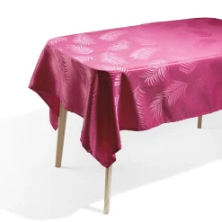 Nappe jacquart rose motif feuille de palmier