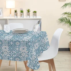 Nappe motif carreaux de ciment blanc bleu rectangulaire