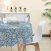 Nappe motif carreaux de ciment blanc bleu ronde