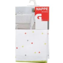 Nappe rectangulaire blanche à pois multicolores