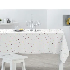Nappe rectangulaire blanche à pois multicolores