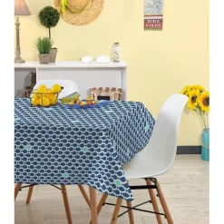 Nappe rectangulaire bleue et blanche motif poisson