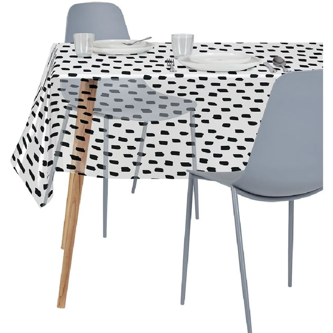 Nappe rectangulaire cristal transparente motif noir 140x250cm PVC