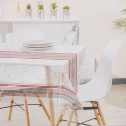 Nappe rectangulaire en plastique transparent motif pois et rayures