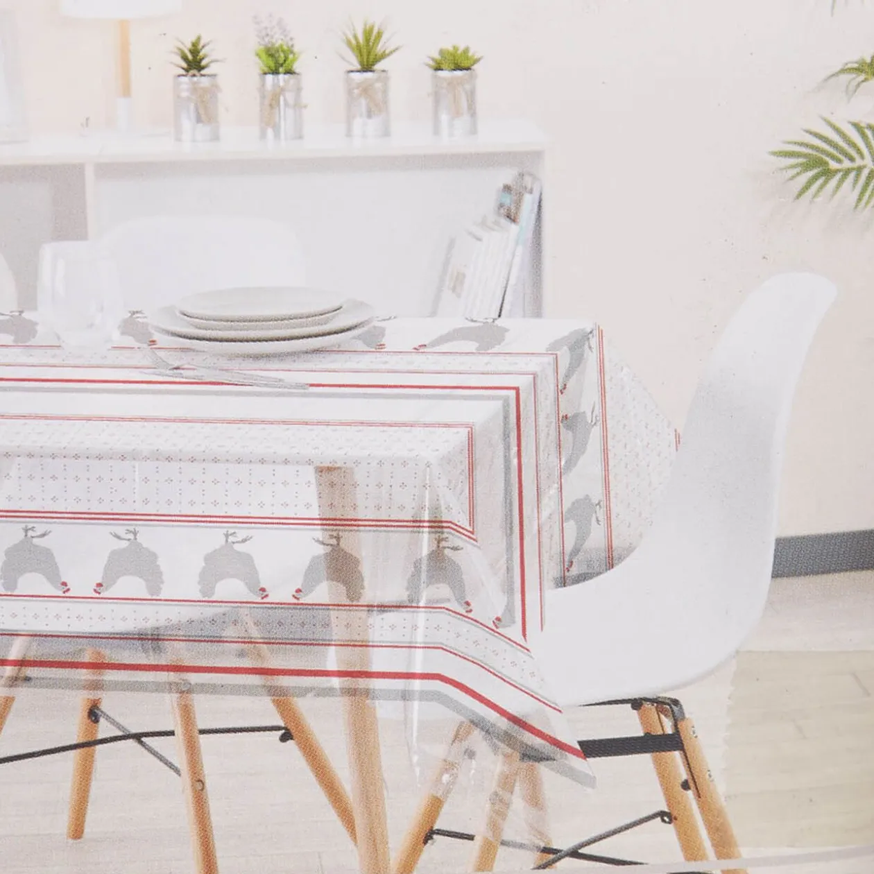 Nappe rectangulaire en plastique transparent motif poule