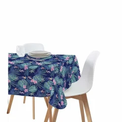 Nappe rectangulaire en polyester bleu imprimé fleur