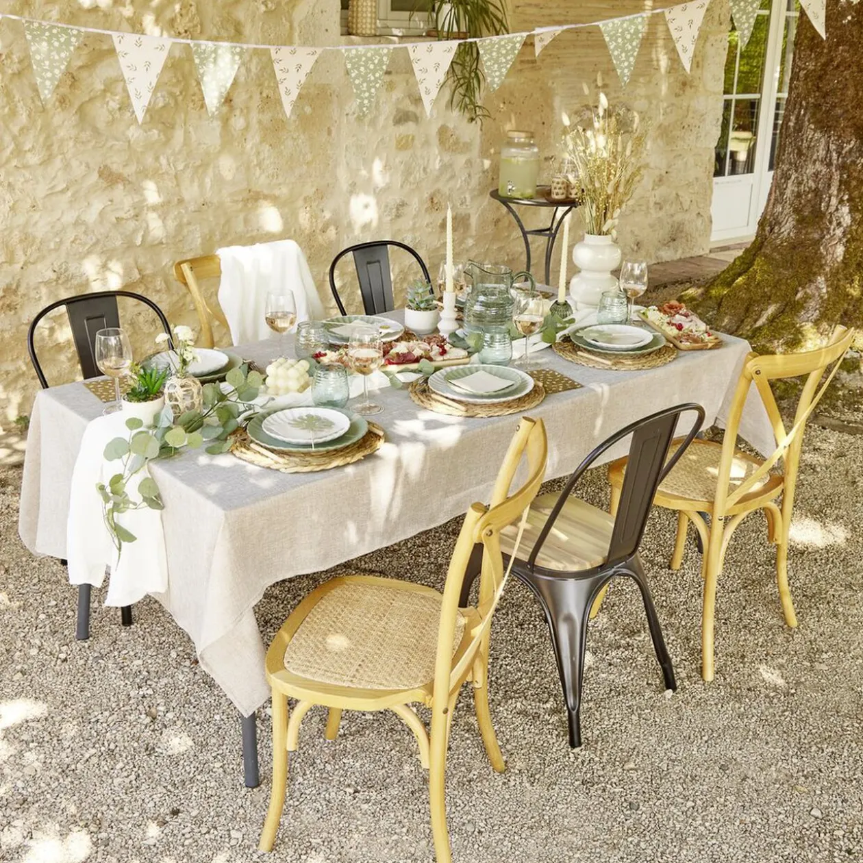 Nappe rectangulaire en tissu beige 140x250cm