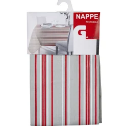 Nappe rectangulaire grise imprimée rayures blanc rouge