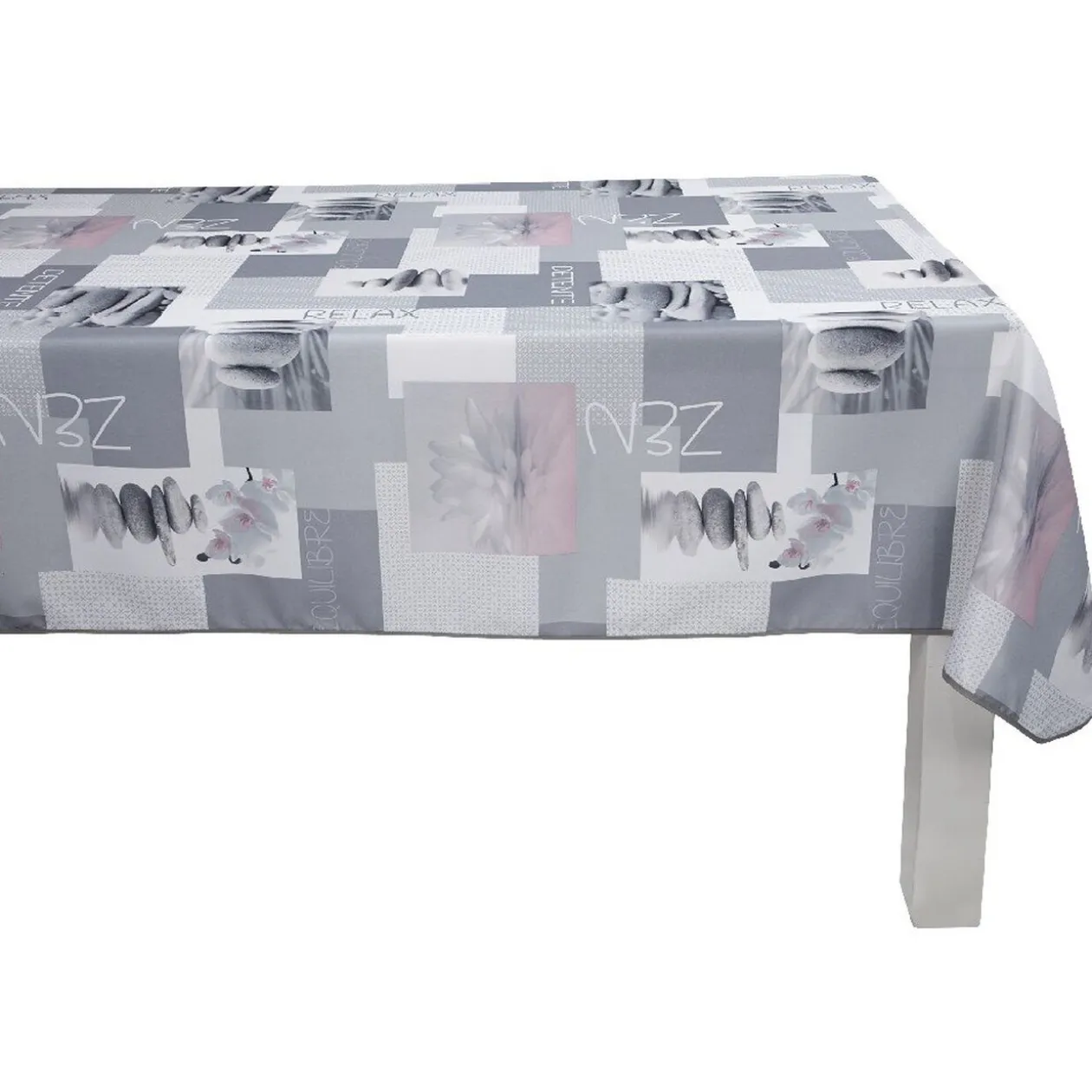 Nappe rectangulaire imprimée zen galets gris