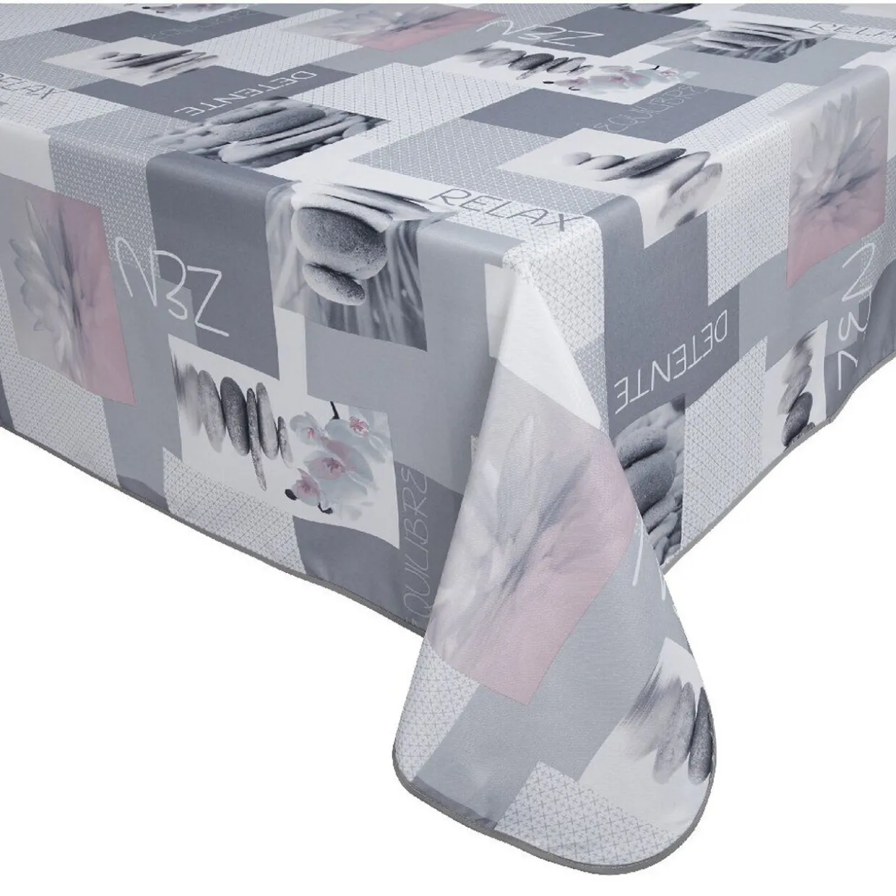 Nappe rectangulaire imprimée zen galets gris