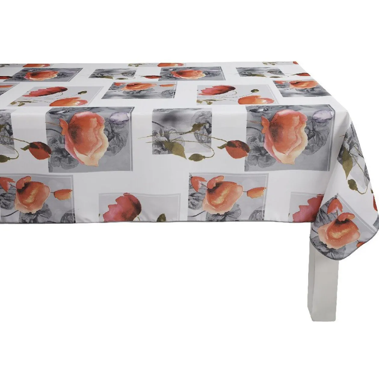 Nappe rectangulaire imprimée coquelicots rouge gris