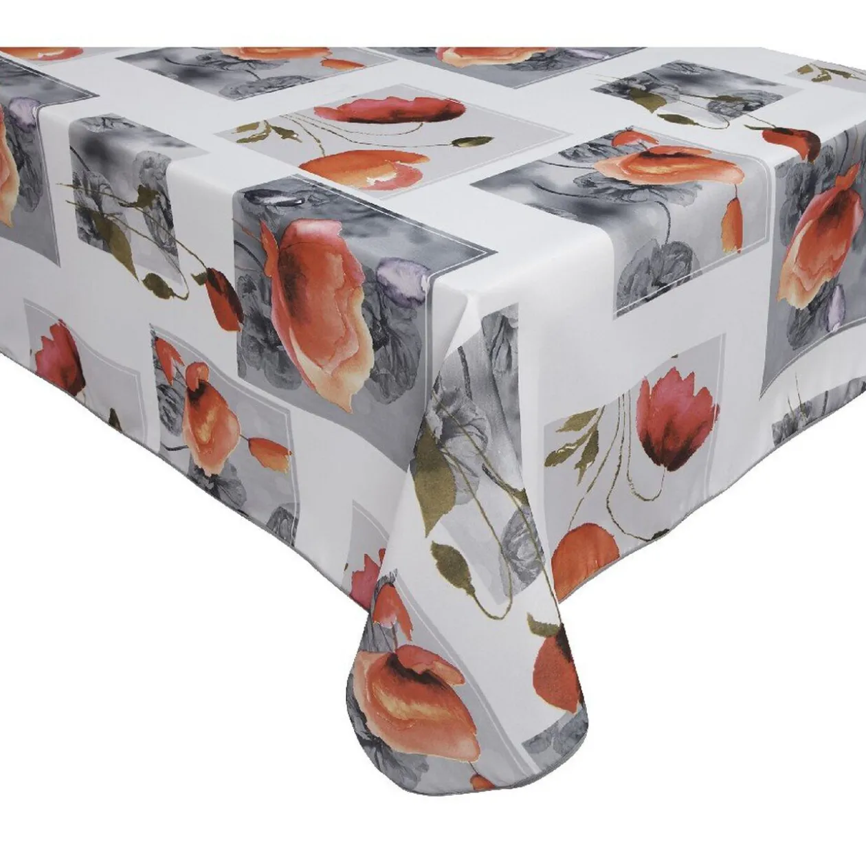 Nappe rectangulaire imprimée coquelicots rouge gris