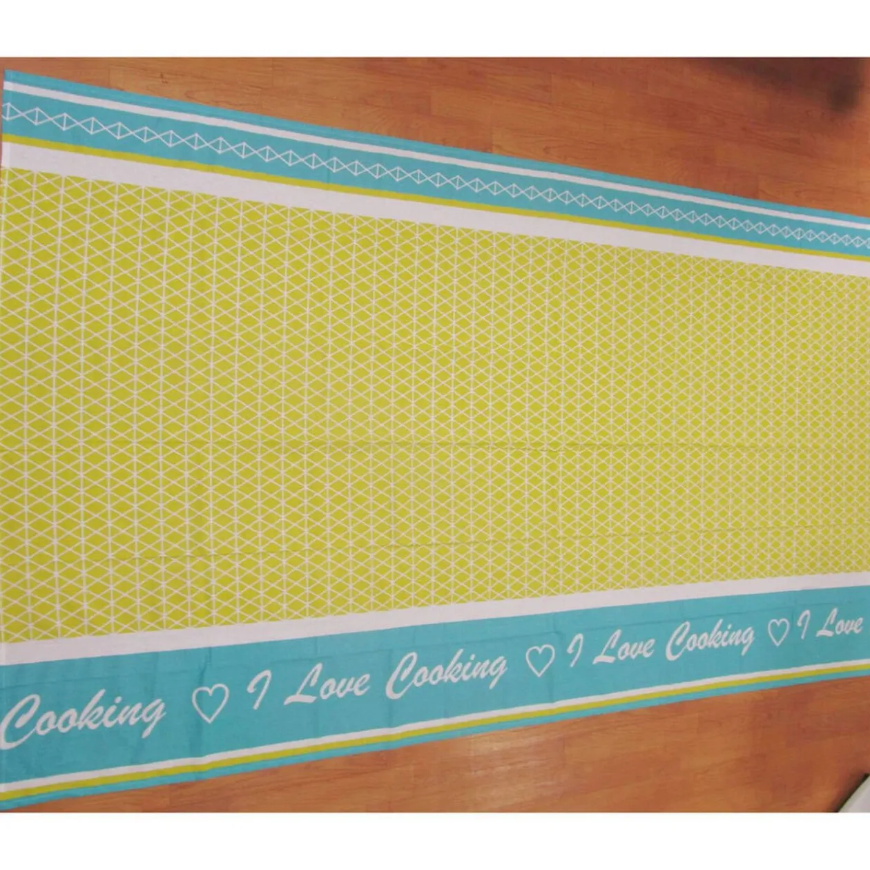 Nappe rectangulaire Love cooking bleu vert blanc