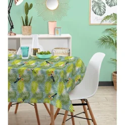 Nappe rectangulaire motifs feuilles de bambou et toucans